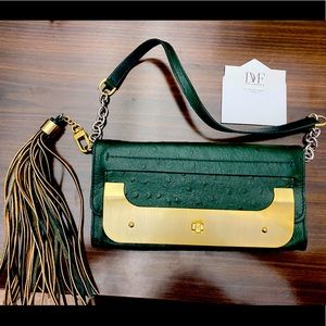 Dvf Handbag, Green Embossed Ostrich Leather Clutch